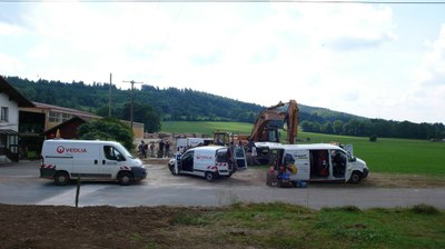 Mobilisation pour dernier travaux de connexion à la pompe de refoulement