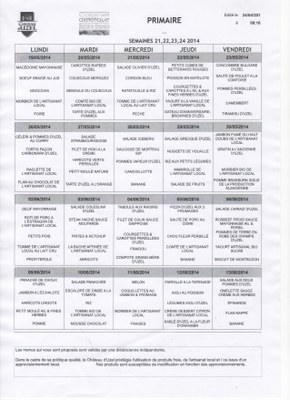 Menus 19 mai au 13 juin 2014